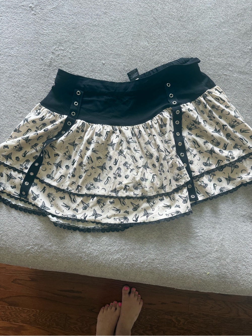 Hot Topic Cream and Black Layered Mini Skirt with Butterfly Print